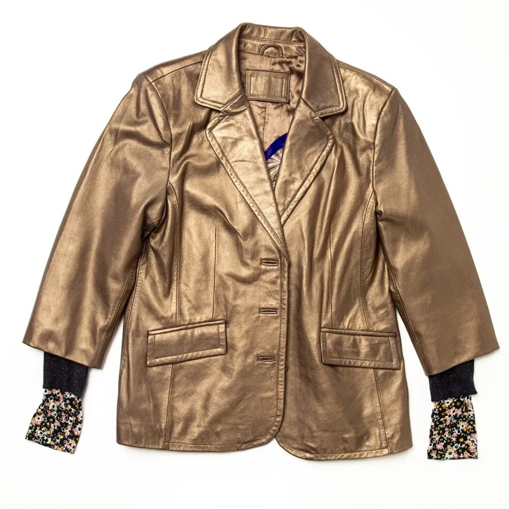 Vintage gold leather jacket with Hysteric Glamour Andy Warhol patch - Picture 6 of 10